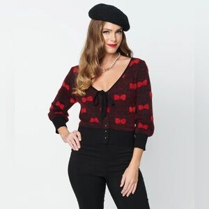 Unique Vintage Black & Red Bows Dandy Cardigan